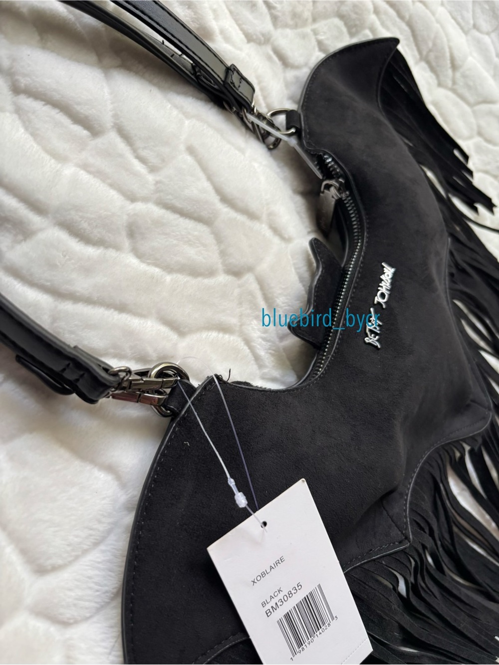 Betsey Johnson Black Bat-Shaped Crossbody Bag with Fringe - Picture 7 of 13